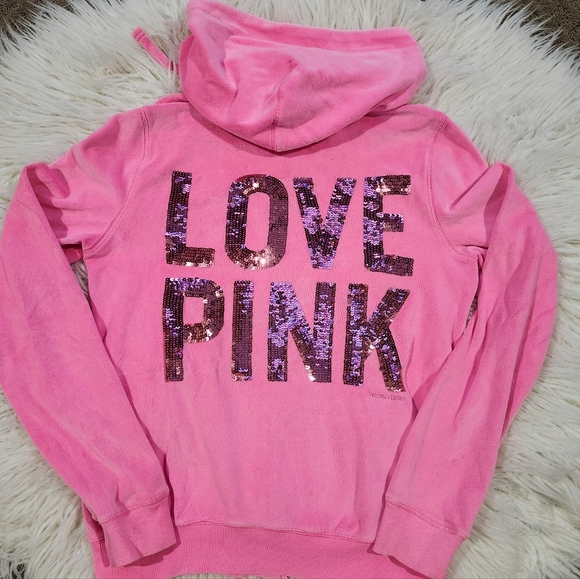 VS pink 2011 medium hoodie jacket gorgeous Sequins p to pit 20in - Picture 5 of 11